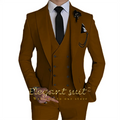 Men's Khaki Formal 3 Piece Groomsmen Wedding Elegant Tuxedo Suit with Fitted Lapel (blazer + vest + pants)
