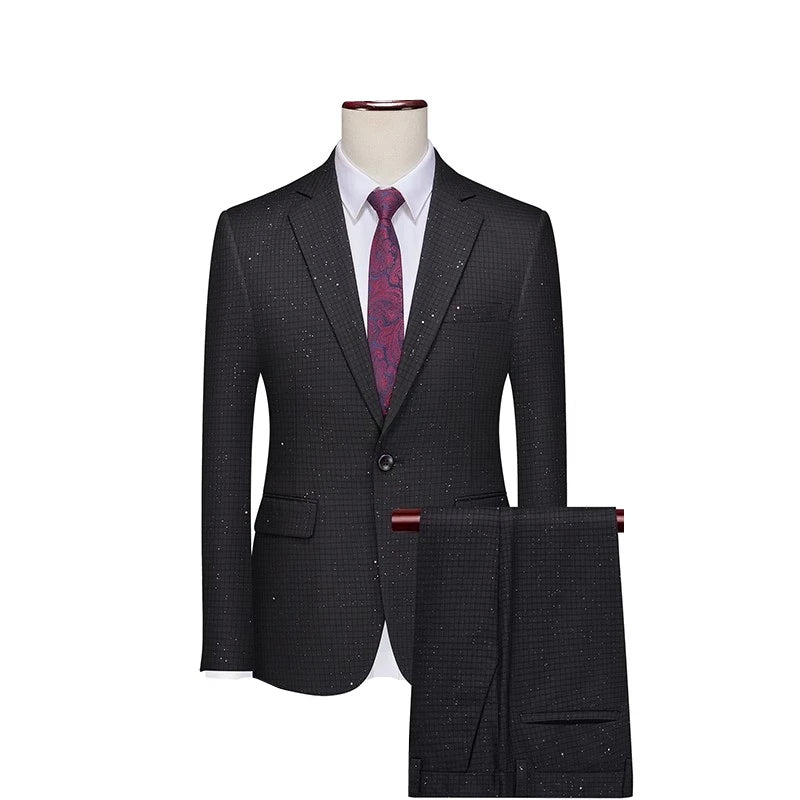 Asian Size Slim Men's Suit Two Piece, Asian Size Jacket and Trousers, Black, Pink, Coffee Colors Available, Blazer with Pants