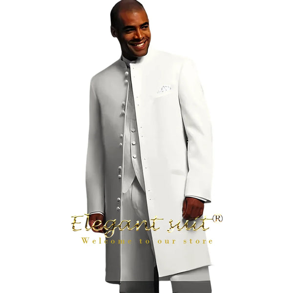 Customized men's wedding party formal occasion dress suit (jacket + vest + trousers) men's long jacket and trousers 3-piece set