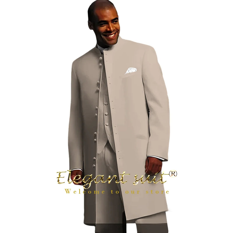 Customized men's wedding party formal occasion dress suit (jacket + vest + trousers) men's long jacket and trousers 3-piece set