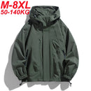 جاكيت رجالي بغطاء للرأس ومقاوم للرياح ومعاطف خندق كبيرة الحجم 6XL 7XL 8XL مقاس كبير مقاوم للماء أسود اللون للتخييم فضفاض ورقيق وناعم 