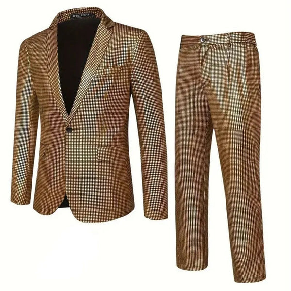 Men's Plaid Sequins Suit Wedding Ceremony Party Performance Dress Two-piece Suit