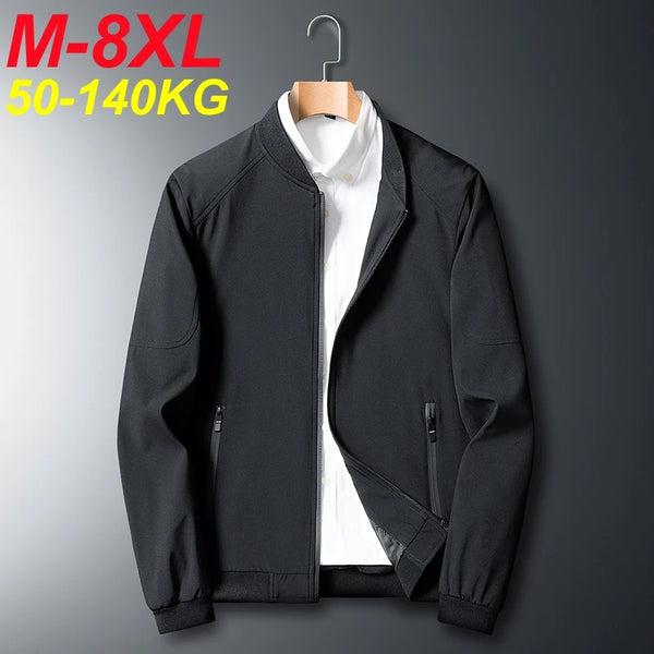 جاكيت رجالي بمقاسات كبيرة مناسب للخريف والربيع، مقاوم للرياح، مقاسات 5XL 6XL 7XL 8XL، معطف رياضي كاجوال، مقاس كبير، مناسب للوزن من 40 إلى 140 كجم 