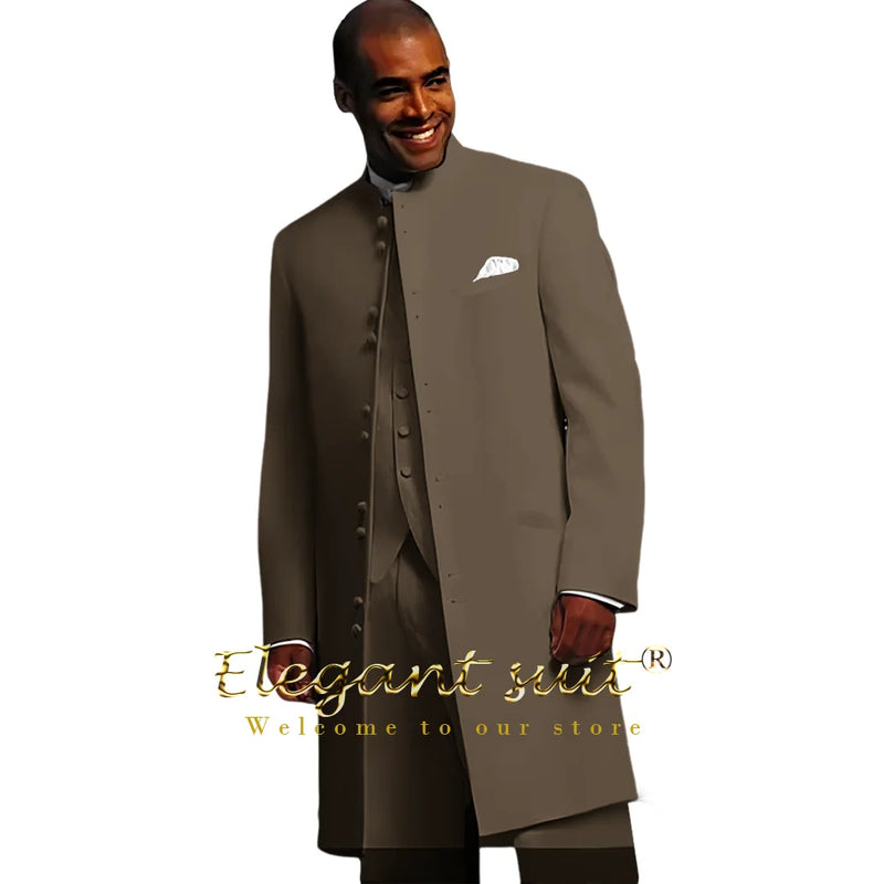 Customized men's wedding party formal occasion dress suit (jacket + vest + trousers) men's long jacket and trousers 3-piece set